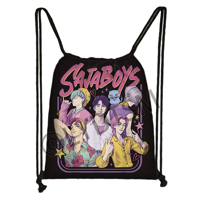 KPop Demon Hunters Print Drawstring Bag Saja Boys Daypack Mira Rumi Zoey Storage Bags for Travel Teenager Women Backpacks - YourGiftIdeasUK