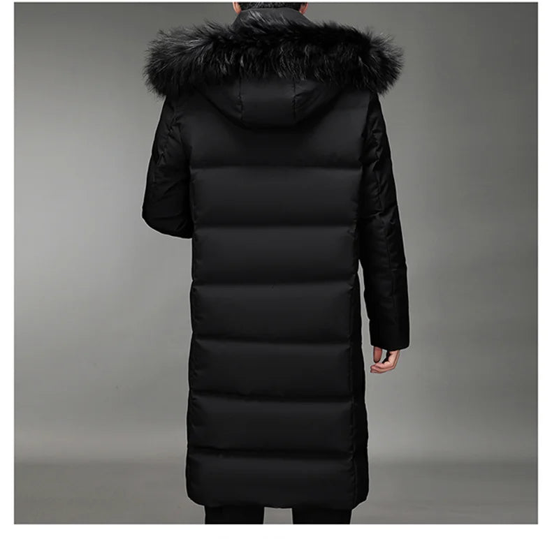Luxury Long Down Jacket Men's Winter Korean Style Detachable Fur Collar Cap White Duck Down Warm Coat Brand Lightweight Parka