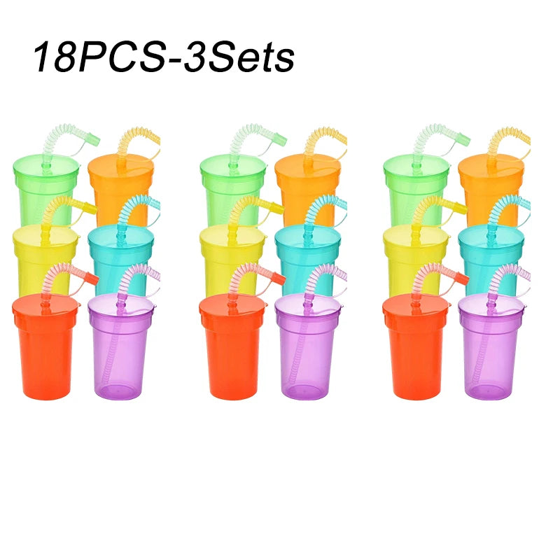 1-30PCS Neon Sipper Cups - Colorful Spill-Proof Cups with Lids and Straws - Ideal for School Events, Themed Parties and Birthda