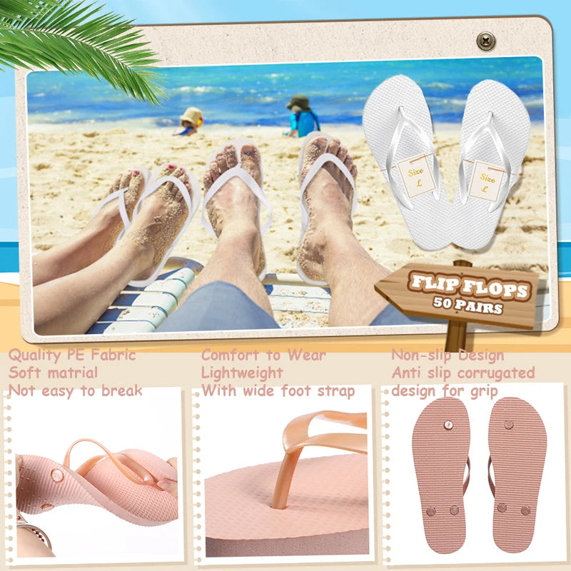 10-72Pairs Flip Flops for Wedding Guests Sandals Slippers with Cards  Bags Woman Men Wedding Favors Hen Beach Pool Party