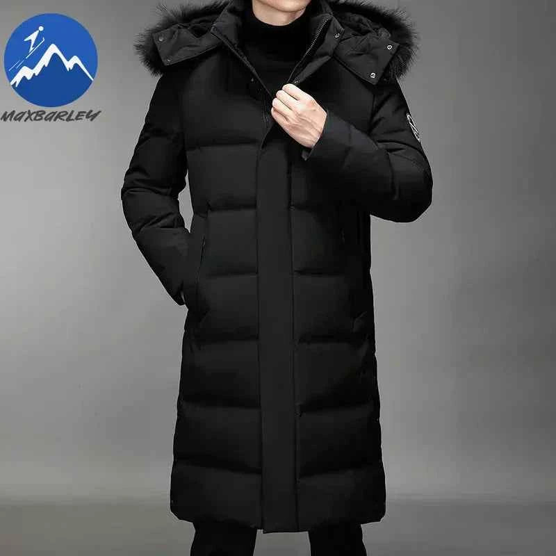 Luxury Long Down Jacket Men's Winter Korean Style Detachable Fur Collar Cap White Duck Down Warm Coat Brand Lightweight Parka