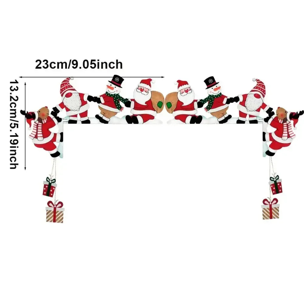 Christmas Door Frame Decoration, Santa Claus Snowman Elk Wooden Christmas Decorations, Door Frame Sign Pendant Xmas Party Decor - YourGiftIdeasUK