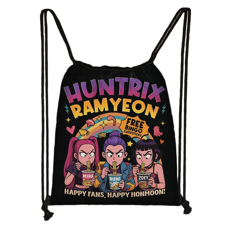 KPop Demon Hunters Print Drawstring Bag Saja Boys Daypack Mira Rumi Zoey Storage Bags for Travel Teenager Women Backpacks - YourGiftIdeasUK