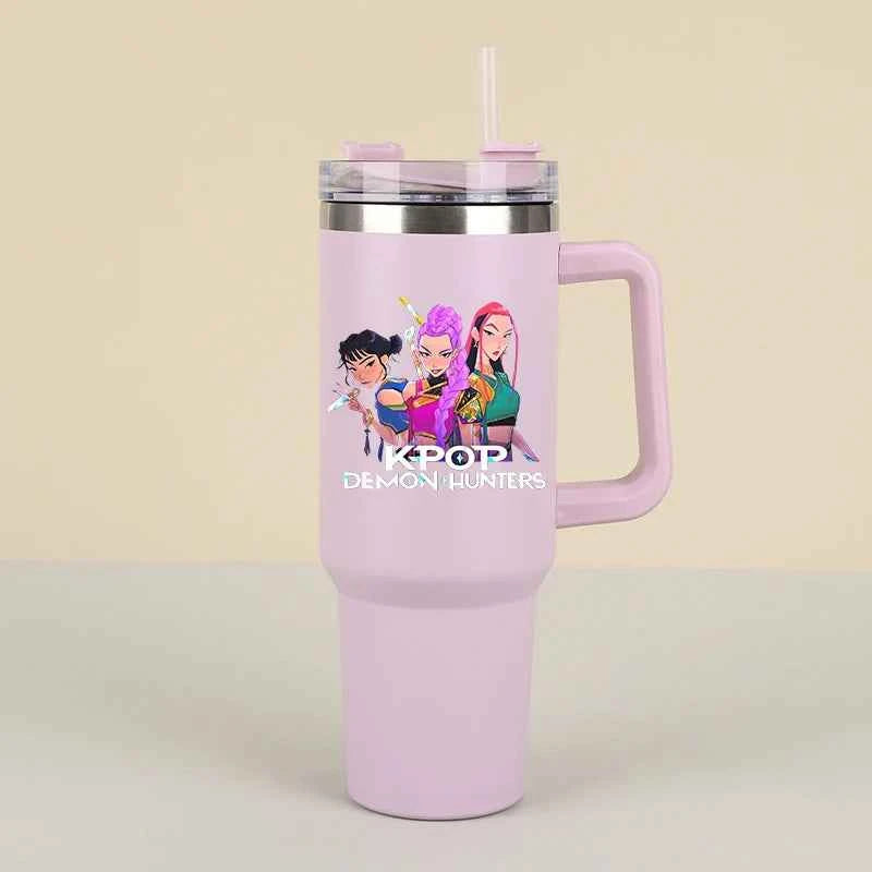 New K Pop Demon Hunters Water Bottles Kawaii Cartoon Water Bottle Girls Large Capacity with Handles Water Cup Birthday Gifts