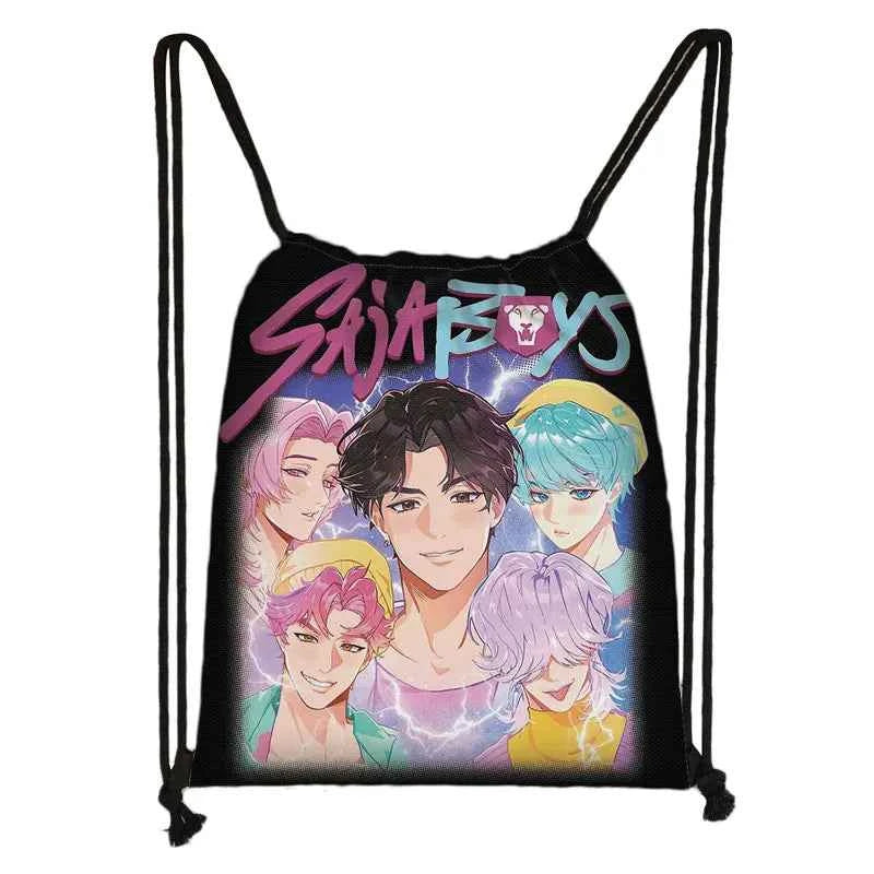 KPop Demon Hunters Print Drawstring Bag Saja Boys Daypack Mira Rumi Zoey Storage Bags for Travel Teenager Women Backpacks