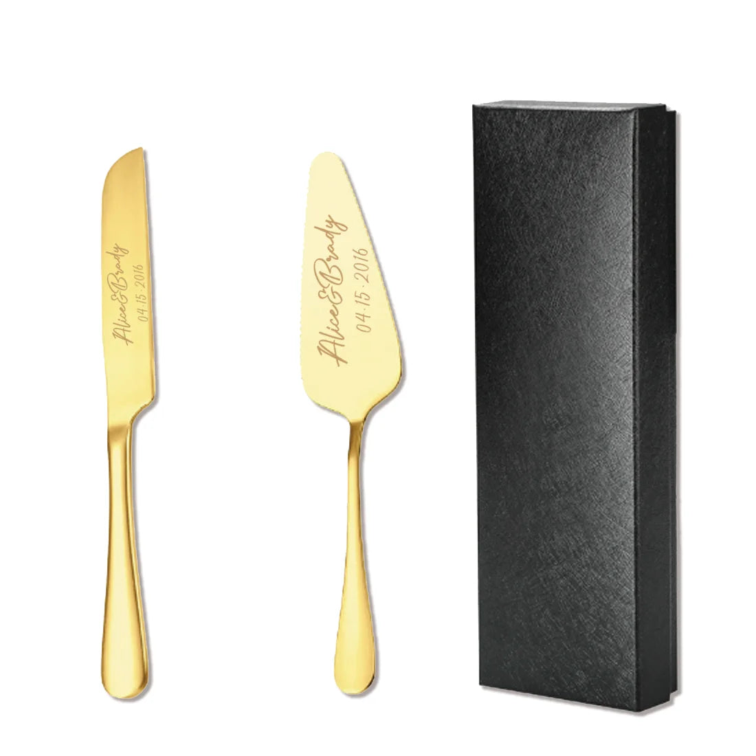2pc custom engraved stainless steel cake knife set gift box, suitable for weddings, birthdays, all kinds of parties