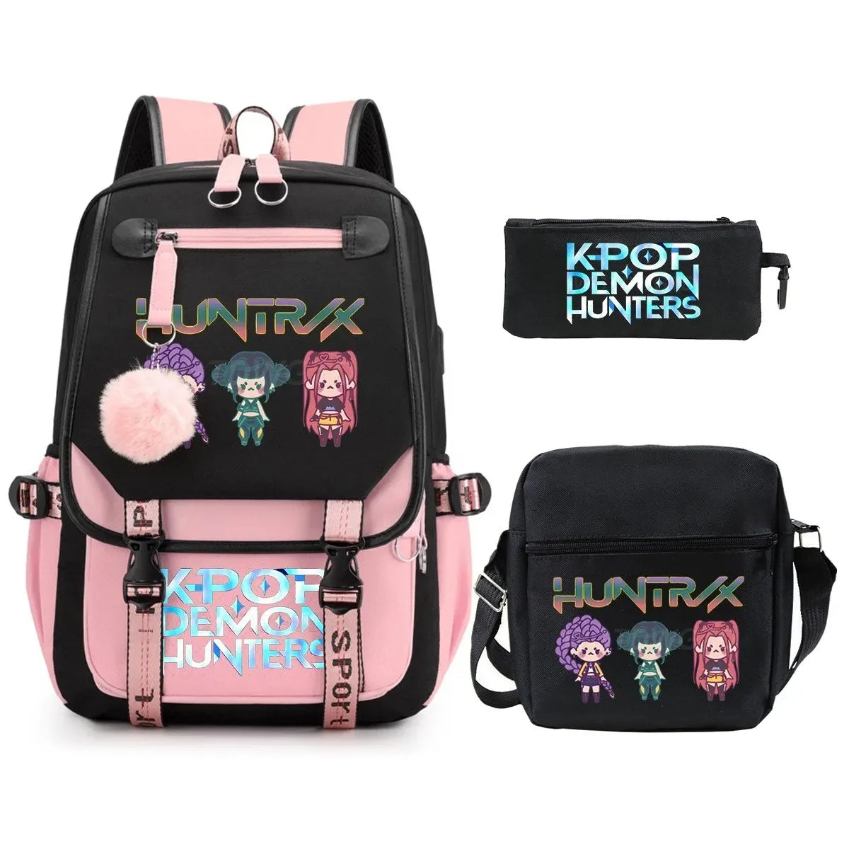 KPop Demon Hunters Student Backpack Single Shoulder Bag Casual Pencil Case Three Piece Set Oxford Cloth Unisex Backpack