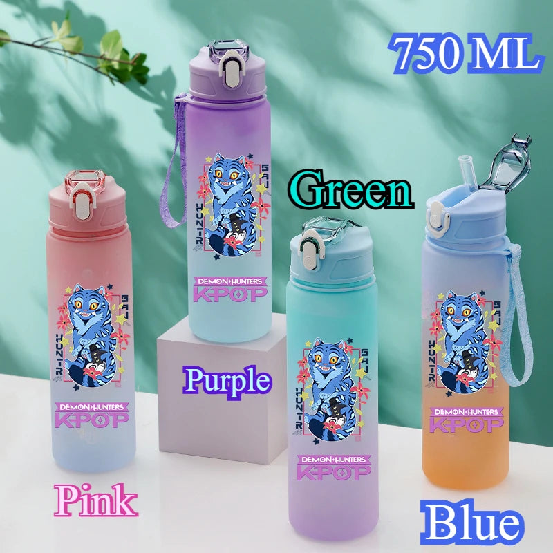 750ML KPop Demon Hunters Gradient Color Water Cup HUNTR/X Rumi Mira Zoey Jinu Drinking Bottle Saja Boys Tiger Kid Birthday Gift - YourGiftIdeasUK