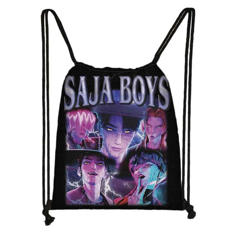 KPop Demon Hunters Print Drawstring Bag Saja Boys Daypack Mira Rumi Zoey Storage Bags for Travel Teenager Women Backpacks