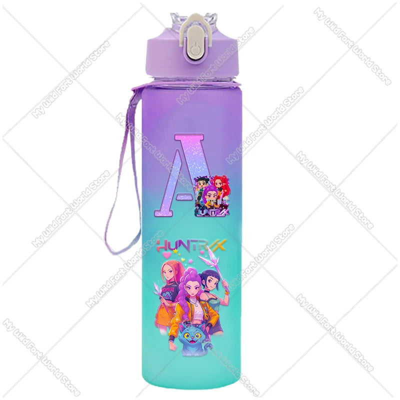 KPop Demon Hunters Gradient Water Bottles 750ml Letter A-Z Girl Straw Drinking Cups Portable High-capacity Outdoor Drink Bottle - YourGiftIdeasUK