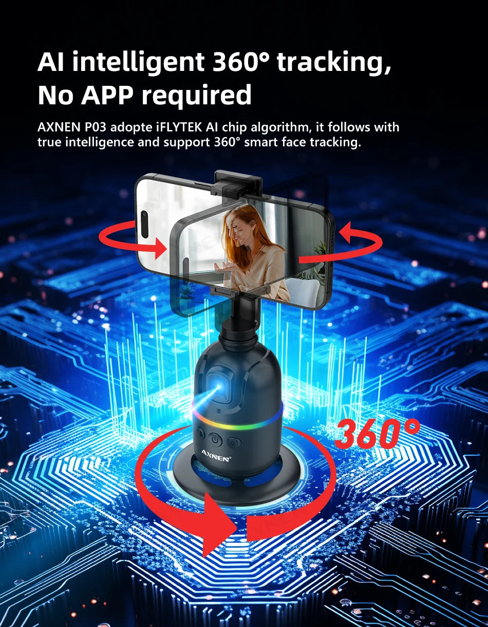 Smart Auto Face Tracking Desktop AI Gimbal for Smartphone & Action Camera 360 Rotation Follow Focus Vlog Kit, Option with Tripod