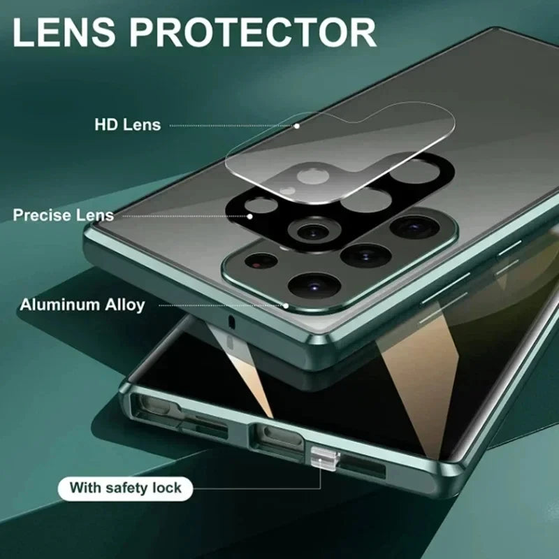 Anti Peeping Metal Phone Case For Samsung Galaxy S25 S24 S23 S22 Ultra Plus 360 Degree Privacy Protection Magnetic Phone Cover