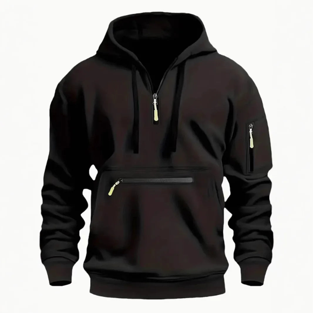 Men's autumn and winter pocket zipper hoodie fashion casual everyday with outdoor sports warm drawstring long-sleeved Tops - Your Gift Ideas