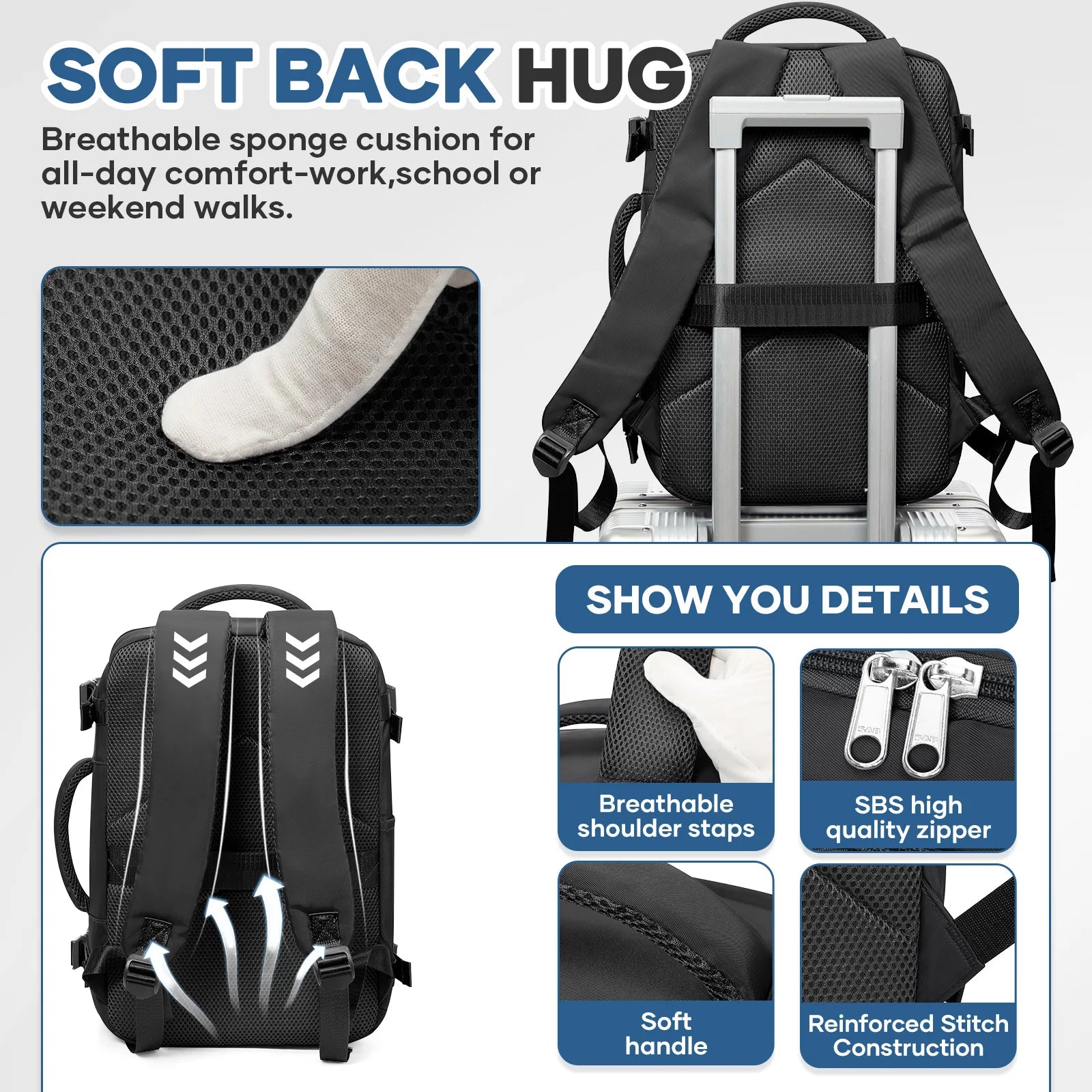 Under Seat Travel Backpack, Wizz 40x30x20 Airplane Travel Backpack Convenient Outdoor Men Laptop Backpack Outdoor Carry-On Bag