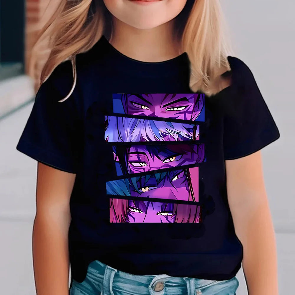KPop Demon Hunters T-shirts for Children Anime Cartoon Short Sleeved Shirt Boys Girls Summer Fashion Top Kids Clothes Gifts