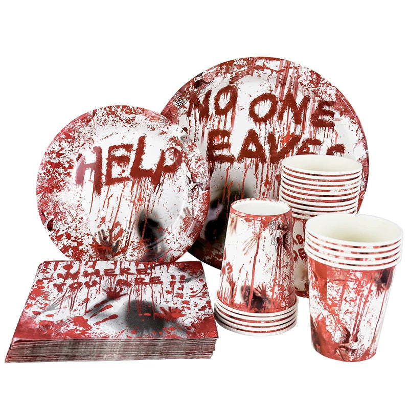 Halloween Party Disposable Tableware Scary Bloody Handprint - YourGiftIdeasUK