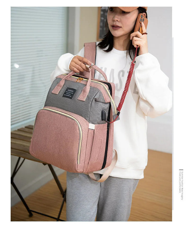 Multifunctional Mother and Baby Bag Mom Bag Bottle Backpack 2024 New Folding Sleeping Changing Bag Diaper Backpack