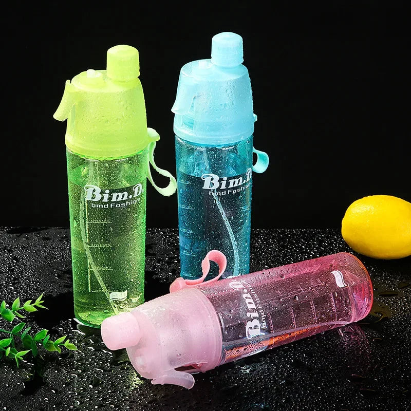 600ML Transparent Misting Water Bottle Sports Water Bottle with Spray Mist for Outdoor Hydration Mist Plastic Water Bottle