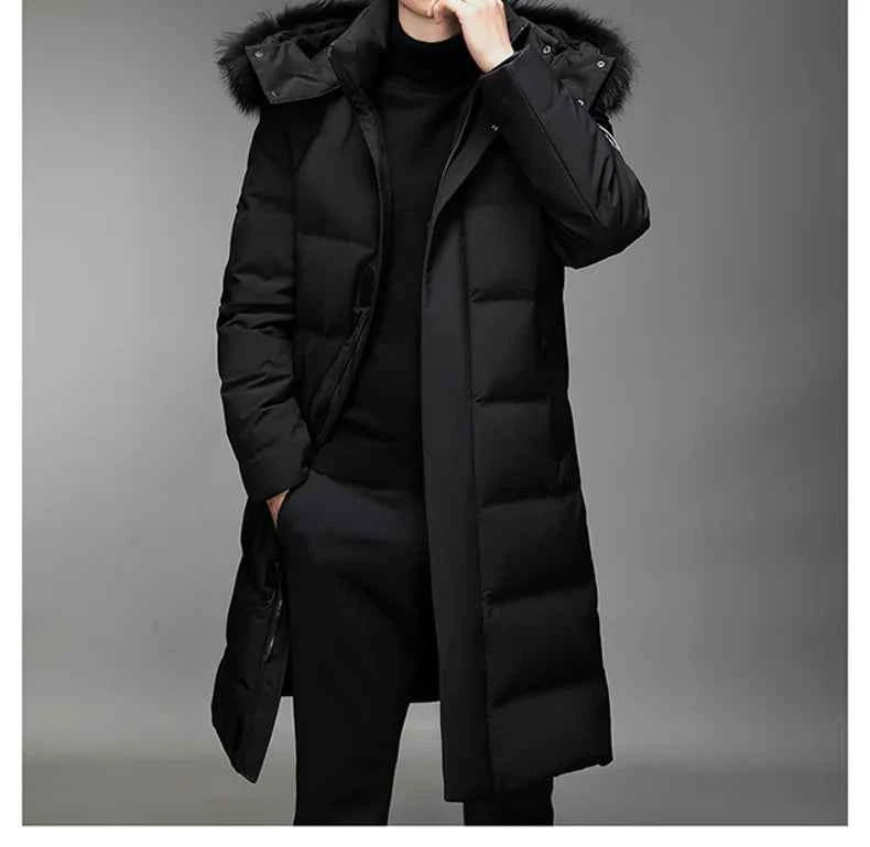 Luxury Long Down Jacket Men's Winter Korean Style Detachable Fur Collar Cap White Duck Down Warm Coat Brand Lightweight Parka