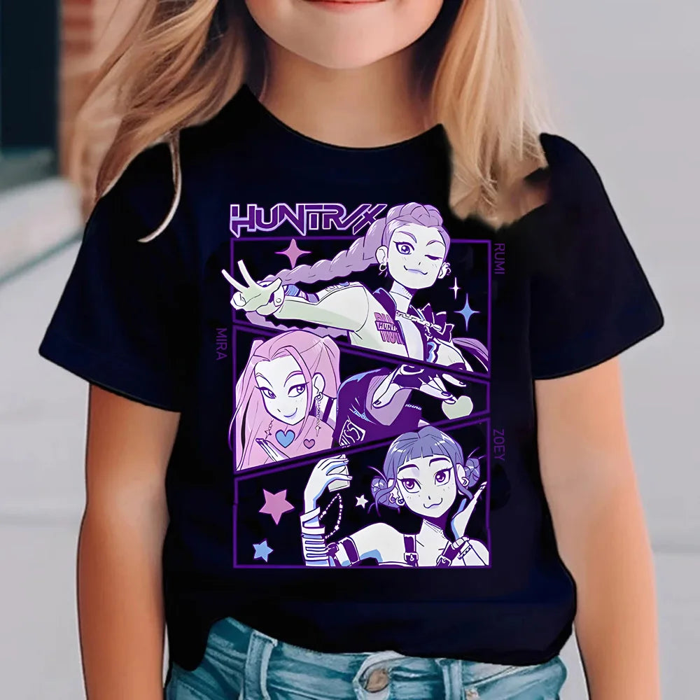 Kpop Demon Hunters Children's T Shirt Short Sleeve T-shirt Cute Kpop Demon Hunters Tiger Harajuku Tshirt for Boys Girls