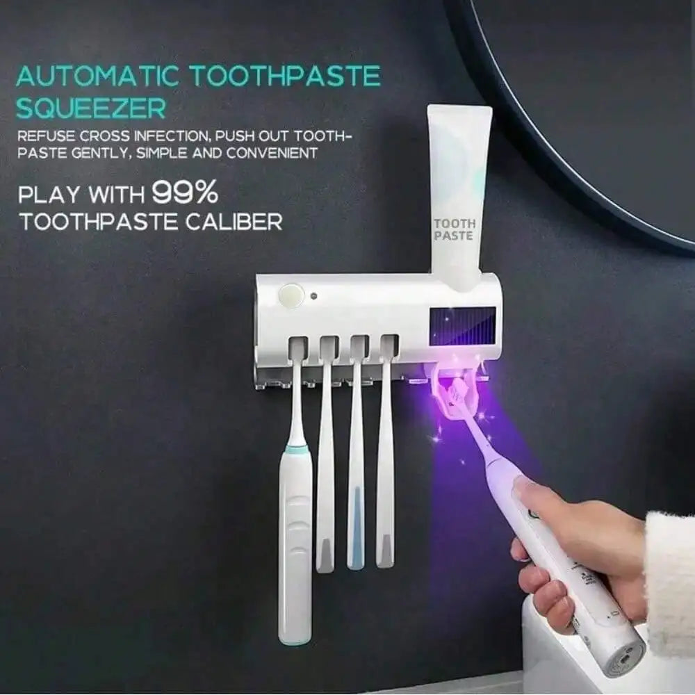 Wall Mounted Intelligent ToothBrush Sterilizer, UV Free, Solar Powered Cleaner, With Automatic Tooth paste Dispenser