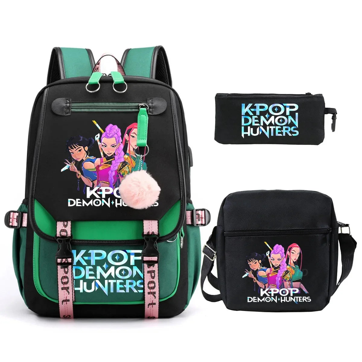 KPop Demon Hunters Student Backpack Single Shoulder Bag Casual Pencil Case Three Piece Set Oxford Cloth Unisex Backpack
