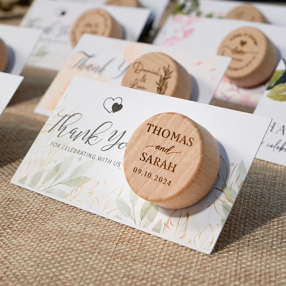 Custom 10pcs Wooden Wine Cork Stoppers with Thank You Card Wedding Party Baptism Ideas Personalized Gift for Guests in Bulk