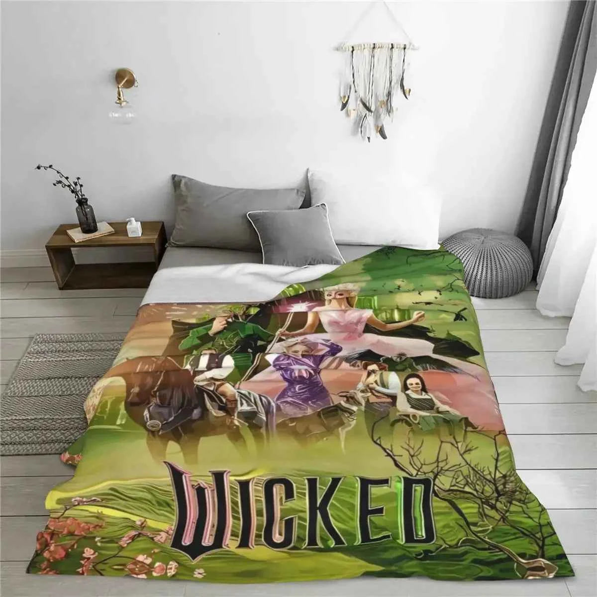 Soft Blanket Travel Wicked Elphaba & Glinda Tonal Throw Blanket Magic Movie Flannel Bedspread For Bedroom Aesthetic Bed Cover