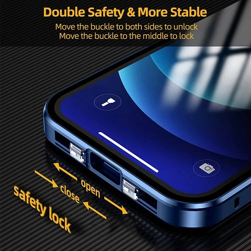 360 Degree Privacy Metal Case iPhone 16 15 13 14 Plus 12 Mini 11 Pro Max Lens Protection Dual Snap Lock Protective Cover