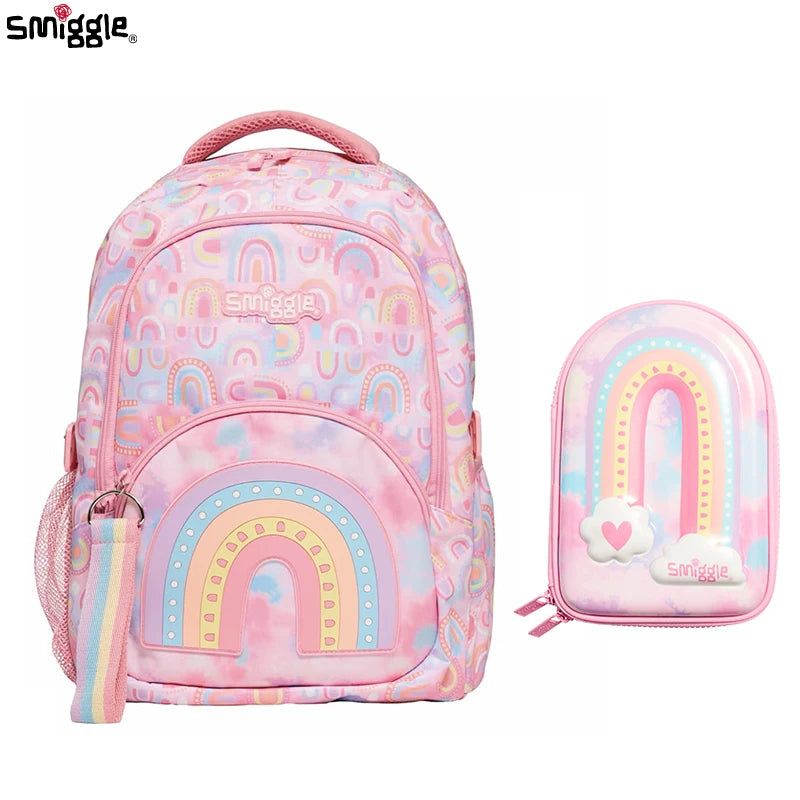 Genuine Australian Smiggle Schoolbag Light Pink Rainbow Door Student Stationery Pencil Case Large Capacity Backpack Student Gift