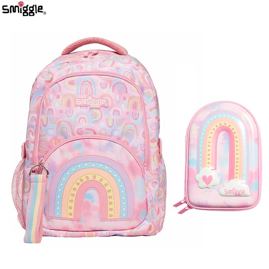 Genuine Australian Smiggle Schoolbag Light Pink Rainbow Door Student Stationery Pencil Case Large Capacity Backpack Student Gift