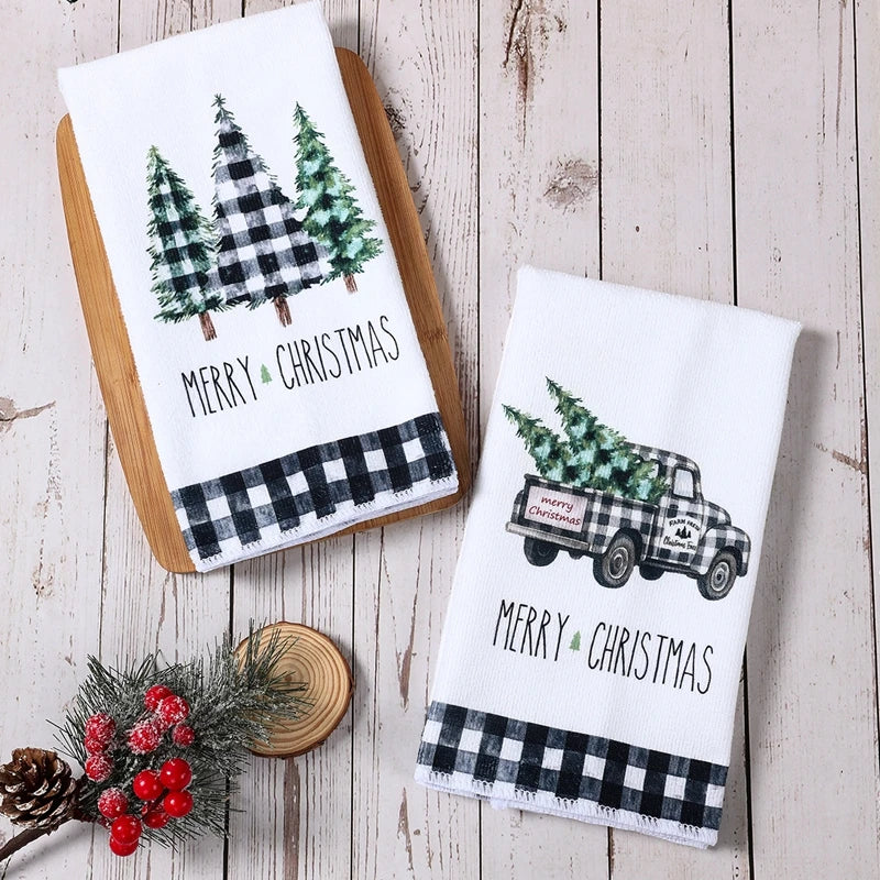 2pcs Christmas Kitchen Towels Merry Christmas Party Decoration 2025 Xmas Santa Claus Dish Towel Navidad Natal New Year Gift 2026 - YourGiftIdeasUK