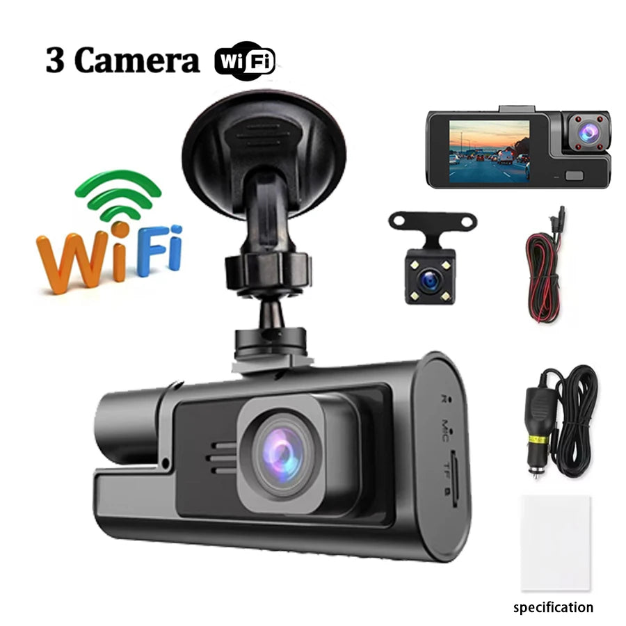 3-channel HD 1080p car DVR, WIFI car DVR front and rear vision camera night vision black box Auto parts, car recorder. - Your Gift Ideas