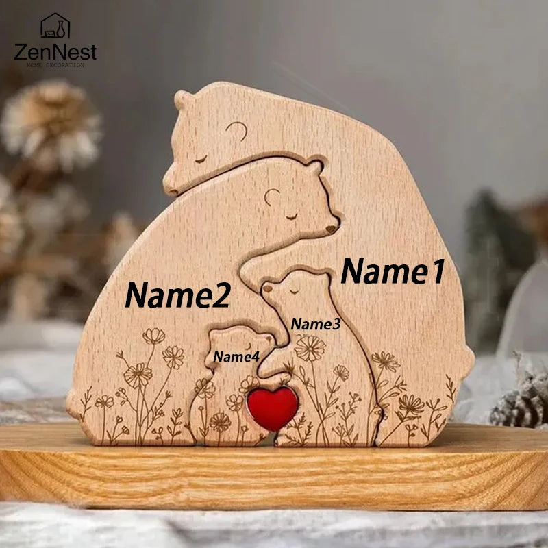 Artistic Wooden Puzzles, Little Bear Family Personalized Name Puzzles, Christmas Gifts, Home Tabletop Decorations