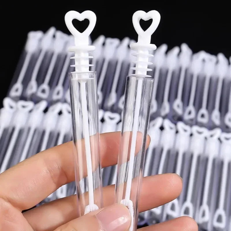 100/10pcs Love Heart Wand Tube Clear Empty Bubbles Soap Bottles with Heart Handle Wedding Gifts for Guests Party Decor Kids Toys