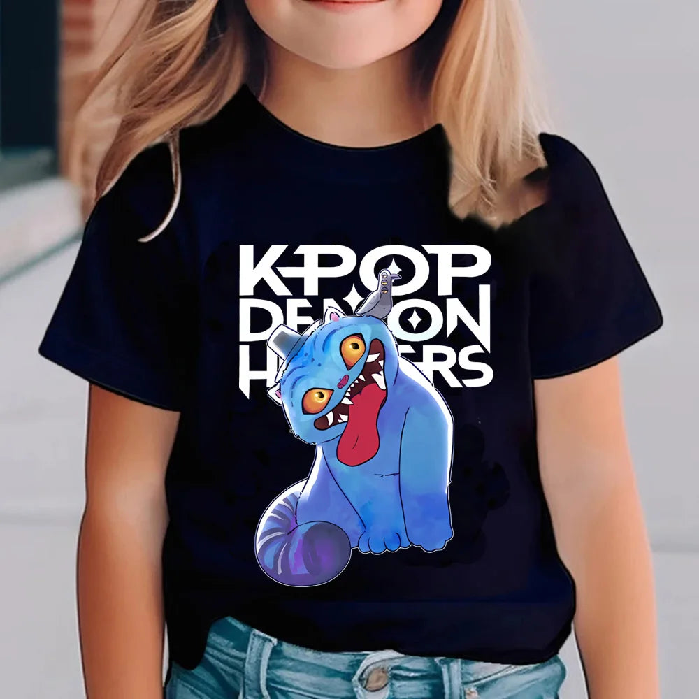 Kpop Demon Hunters Children's T Shirt Short Sleeve T-shirt Cute Kpop Demon Hunters Tiger Harajuku Tshirt for Boys Girls