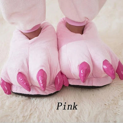 Winter Soft Warm Monster Dinosaur Paw Funny Slippers  Women Kids Parent-child Home  Slipper Shoes Room Cotton Random lining