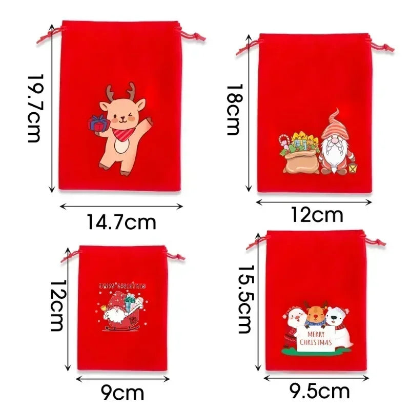 10/1pcs Merry Christmas Velvet Bags Candy Snack Drawstring Pouch Wrapping Bag Xmas Gifts Bracelet Jewelry Packaging Storage Bags - YourGiftIdeasUK