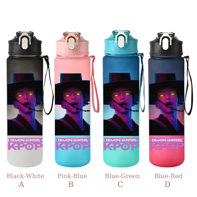 800ML KPop Demon Hunters Sports Water Bottle With Straw Men And Women Perfect For Outdoor Travel Hiking Office Jugs Fans Gifts - YourGiftIdeasUK