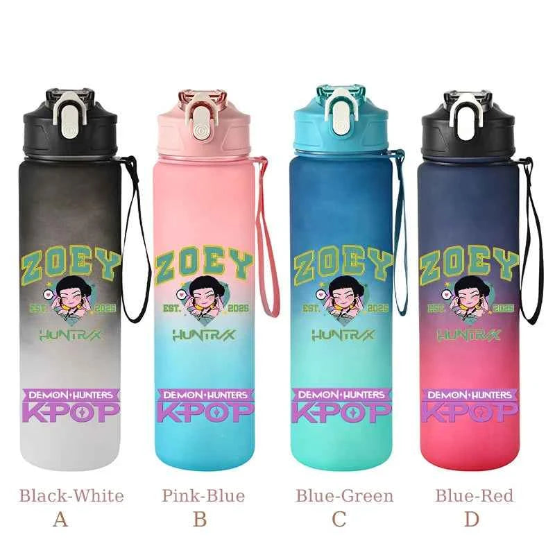 800ML KPop Demon Hunters Sports Water Bottle With Straw Men And Women Perfect For Outdoor Travel Hiking Office Jugs Fans Gifts