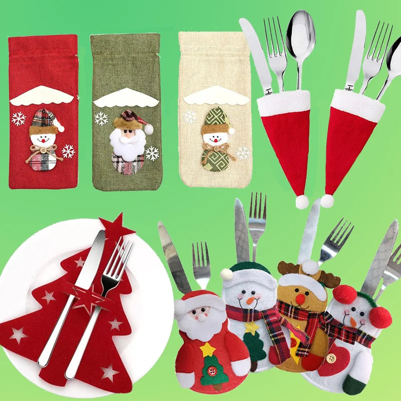 2025 Christmas Cutlery Holder Santa Claus Snowman Tableware Decoration Home Party Supplies Christmas Hat Deco Gift Bags Ornament - YourGiftIdeasUK