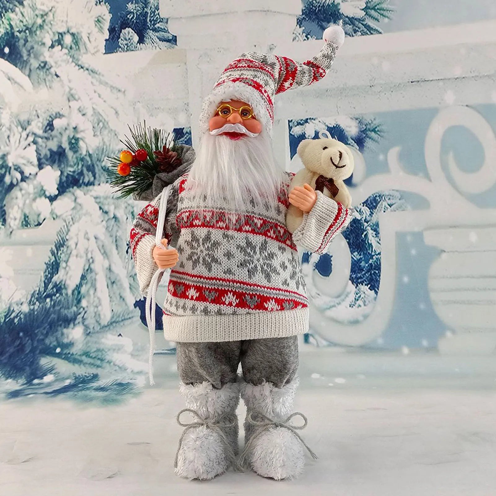 Christmas Sitting Standing Santa Claus Figurines Doll Cute 12inch Xmas Tree Party Ornament Table Office Fireplace Home Decor - YourGiftIdeasUK