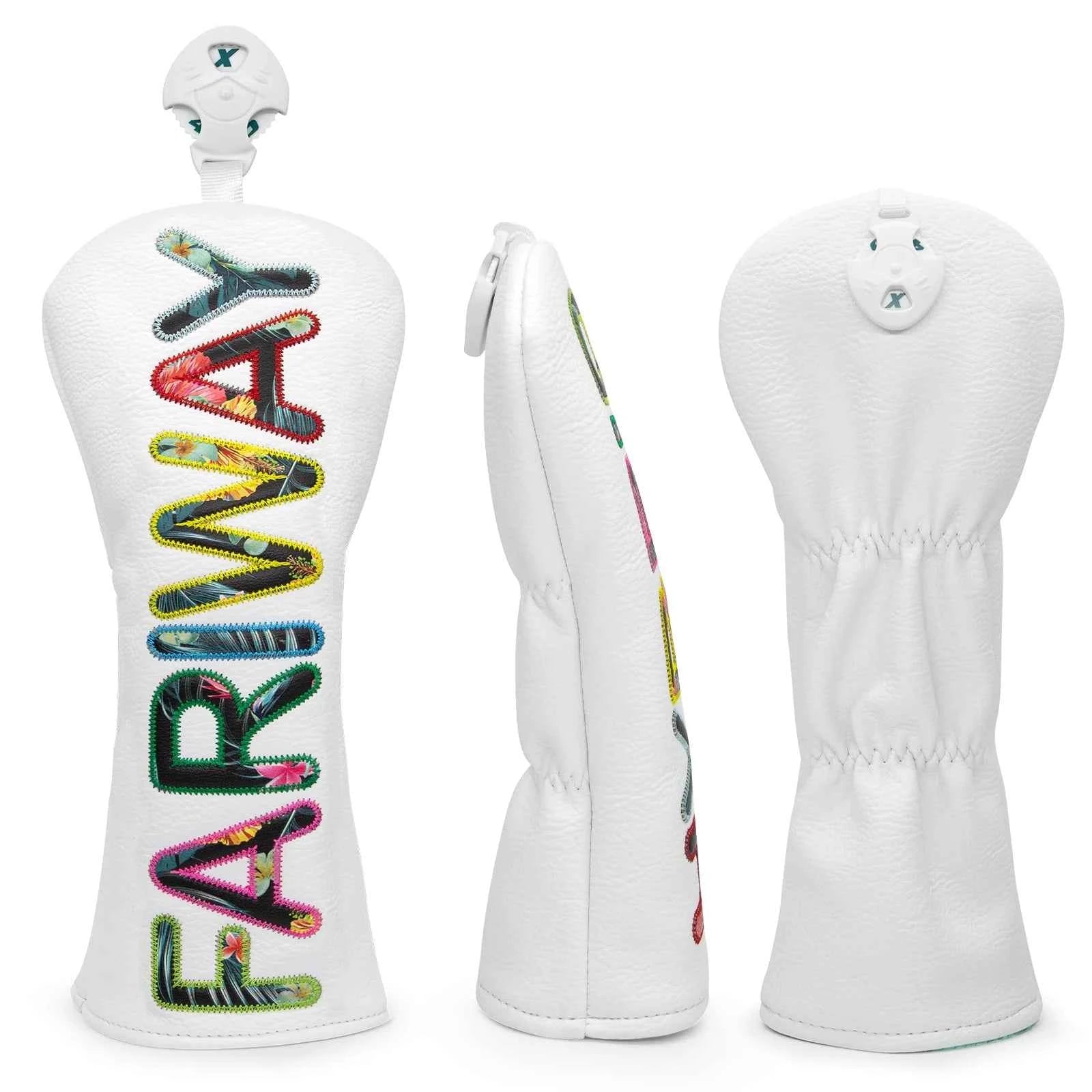 White Premium Leather Golf Head Cover Elegant Embroidery High Quality Golf Club Driver Head Covers  Fariway Wood Covers Hybrid