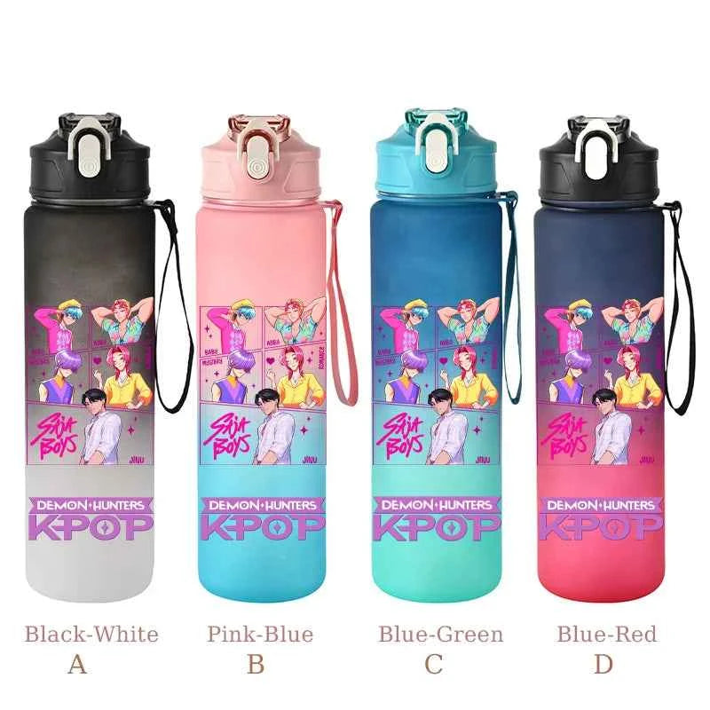 800ML KPop Demon Hunters Sports Water Bottle With Straw Men And Women Perfect For Outdoor Travel Hiking Office Jugs Fans Gifts
