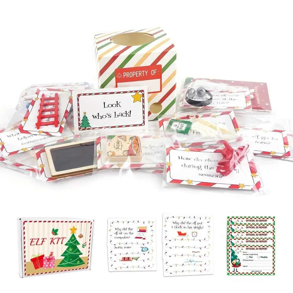 24-Day Christmas Countdown Kit,Elf Arrival Kit with Jokes and Surprises, Elf Set 24 Days of Christmas - Festive Home Decorations
