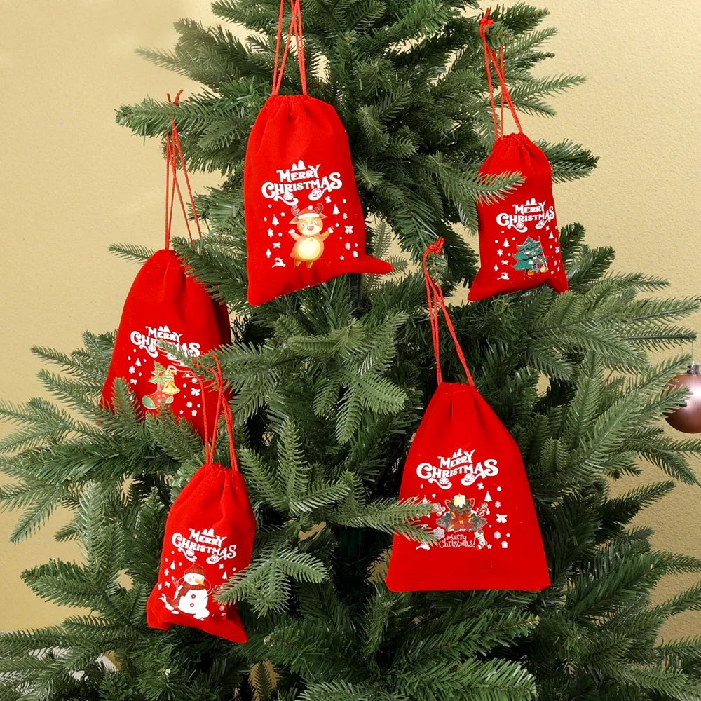 10/1pcs Merry Christmas Velvet Bags Candy Snack Drawstring Pouch Wrapping Bag Xmas Gifts Bracelet Jewelry Packaging Storage Bags - YourGiftIdeasUK