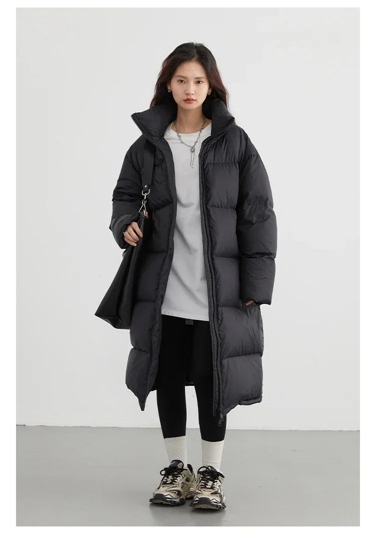 CHIC VEN Women Down Coats New Long Thick Warm Down Jackets Overcoat White Duck Down Loose Casual Jacket Autumn Winter 2023