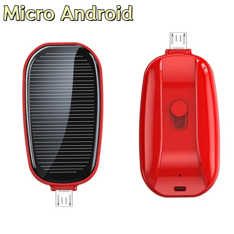 Solar Mini Power Bank Key Ring Portable Charger Compact Outdoor Camping External Battery Emergent Phone Powerbank 1200mAh 2025