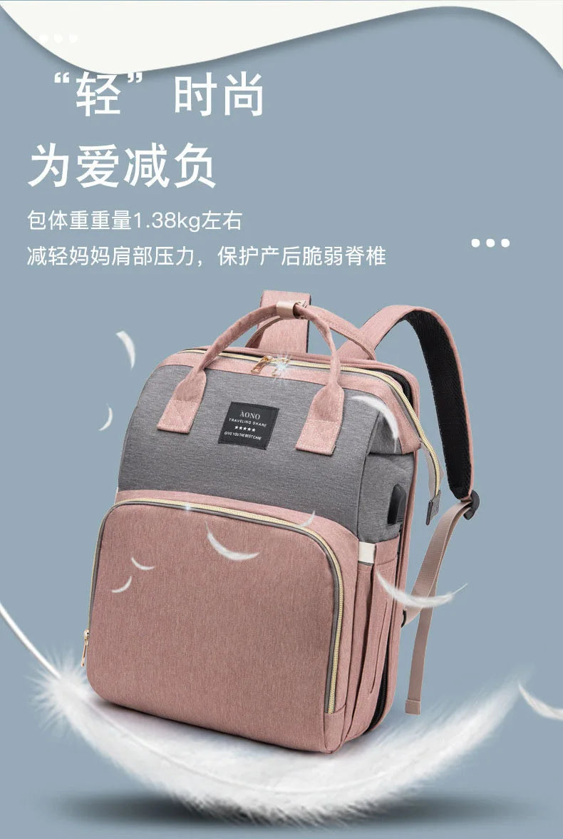 Multifunctional Mother and Baby Bag Mom Bag Bottle Backpack 2024 New Folding Sleeping Changing Bag Diaper Backpack
