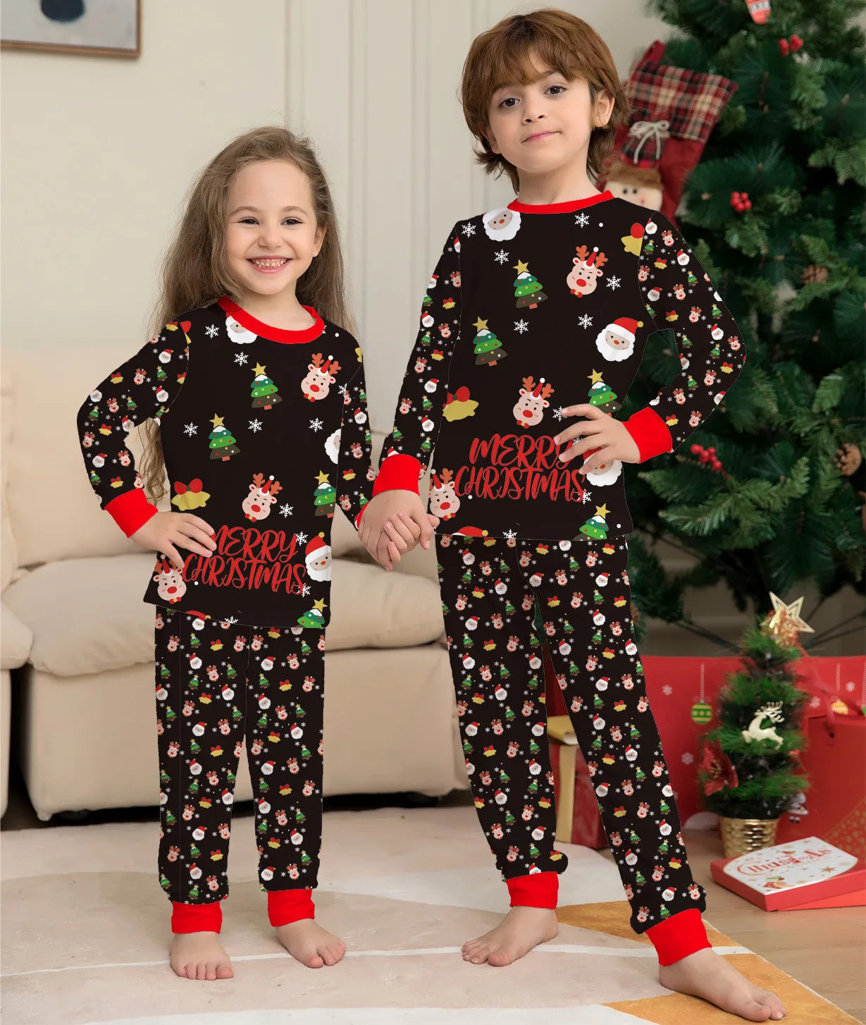 Xmas Matching Family Pajamas Set 2024 Christmas Deer Santa Print Pjs Adult Child Clothing Outfit set Baby Jumpsuit+Dog Clothes